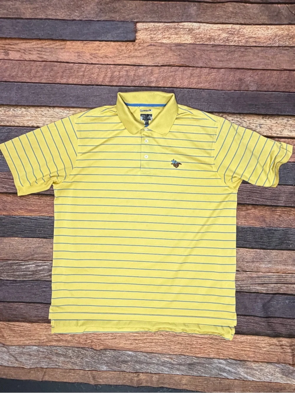 Adidas Yellow Striped Men's Large Polo Golf Tennis Shirt